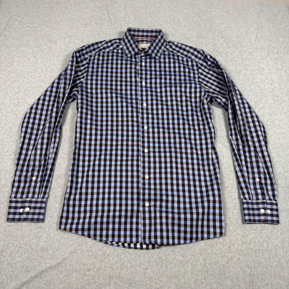 Eton Slim Fit Dress Shirt Mens 15.5 39 Blue Black Gingham Check Spread Collar